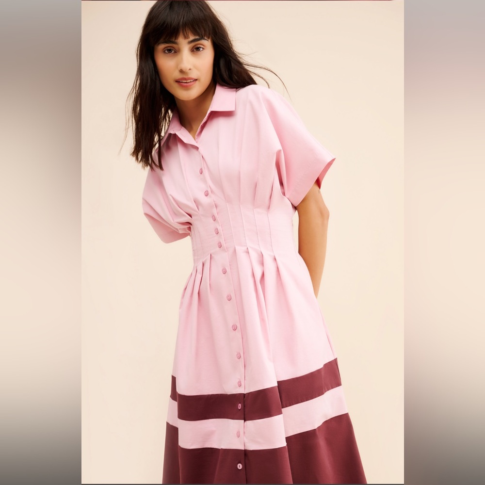 Anthropologie The Tobie Shirt Dress by Exquise in Pink Combo